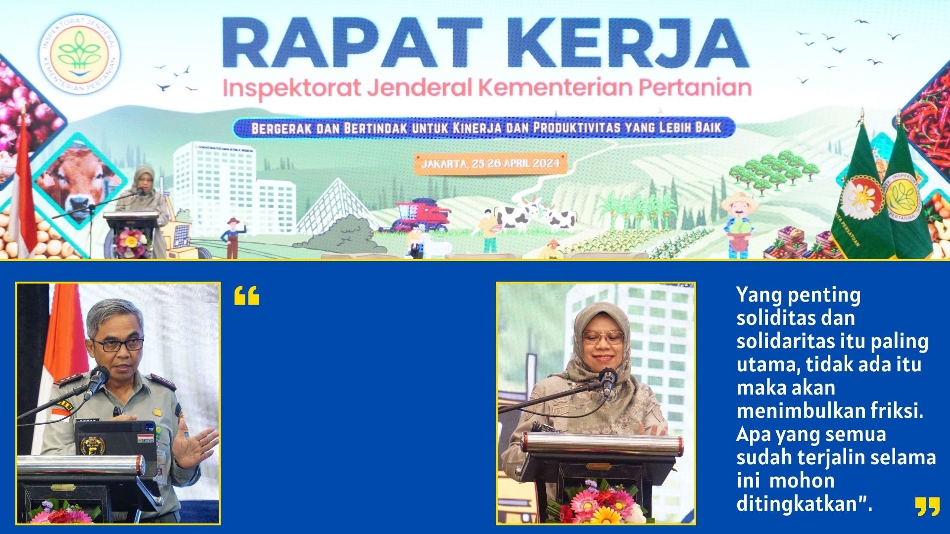 Sekretaris Inspektorat Jenderal Kementerian Pertanian Tin Latifah secara resmi menutup Rapat Kerja  Raker  2024 yang dilaksanakan di Jakarta pada Kamis-Jumat, 25-26 April 2024.