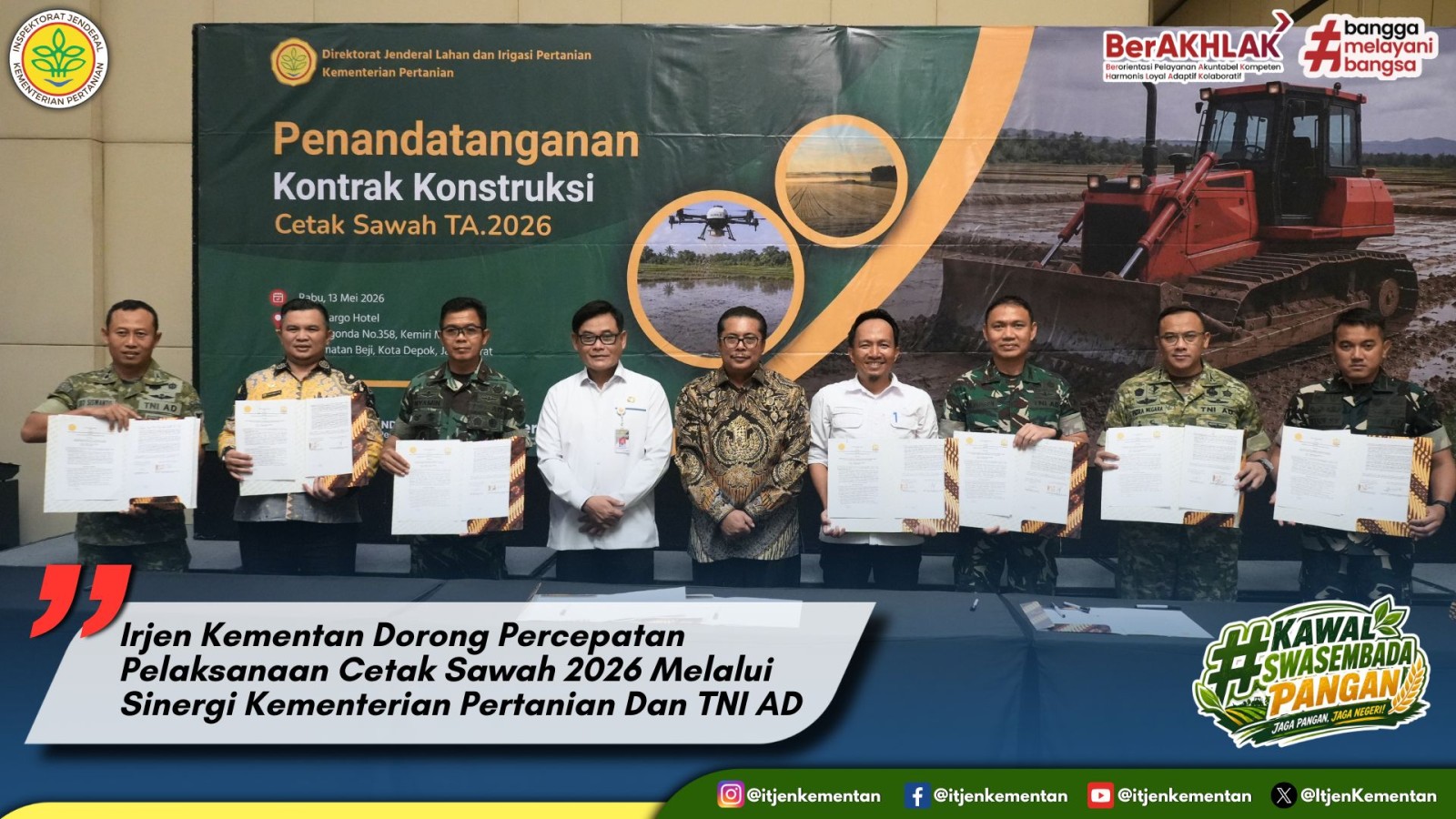 Irjen Kementan Dorong Percepatan Pelaksanaan Cetak Sawah 2026 Melalui Sinergi Kementerian Pertanian Dan TNI AD