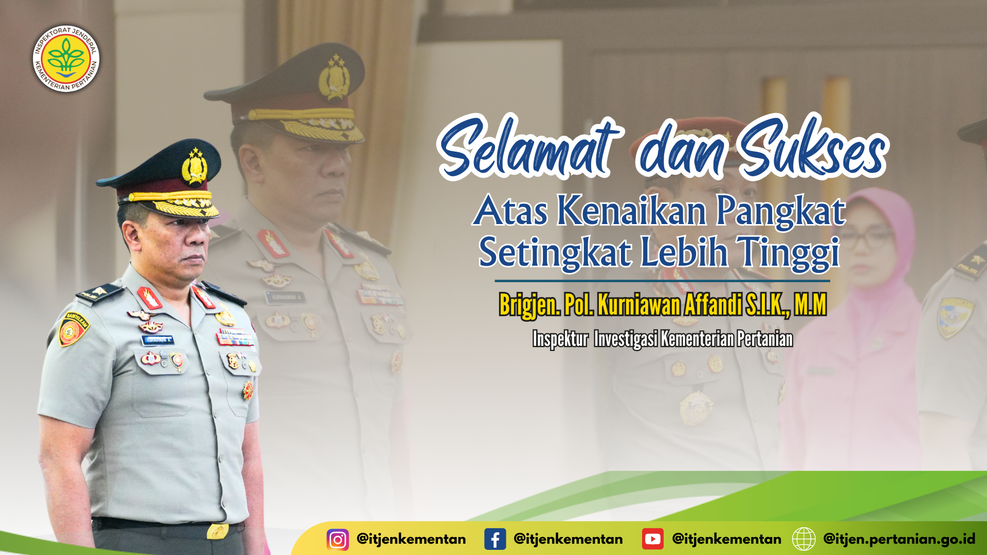 Kapolri Resmi Lantik Inspektur Investigasi Kementan Kurniawan Affandi Sebagai Brigjen Pol.